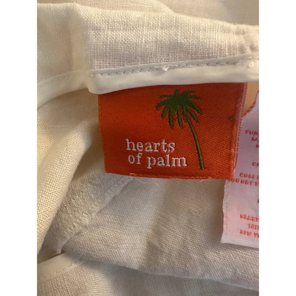 Hearts of Palm Women's Cream Linen Blend Embroidered Pant and Top Set Size 14